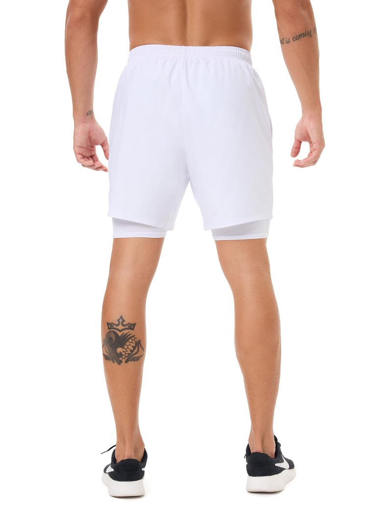 Naarts Men's 2 in 1 Athletic Running Shorts Quick Dry 5 Inch Lightweight Workout Gym Shorts with Liner and Pockets White,Large