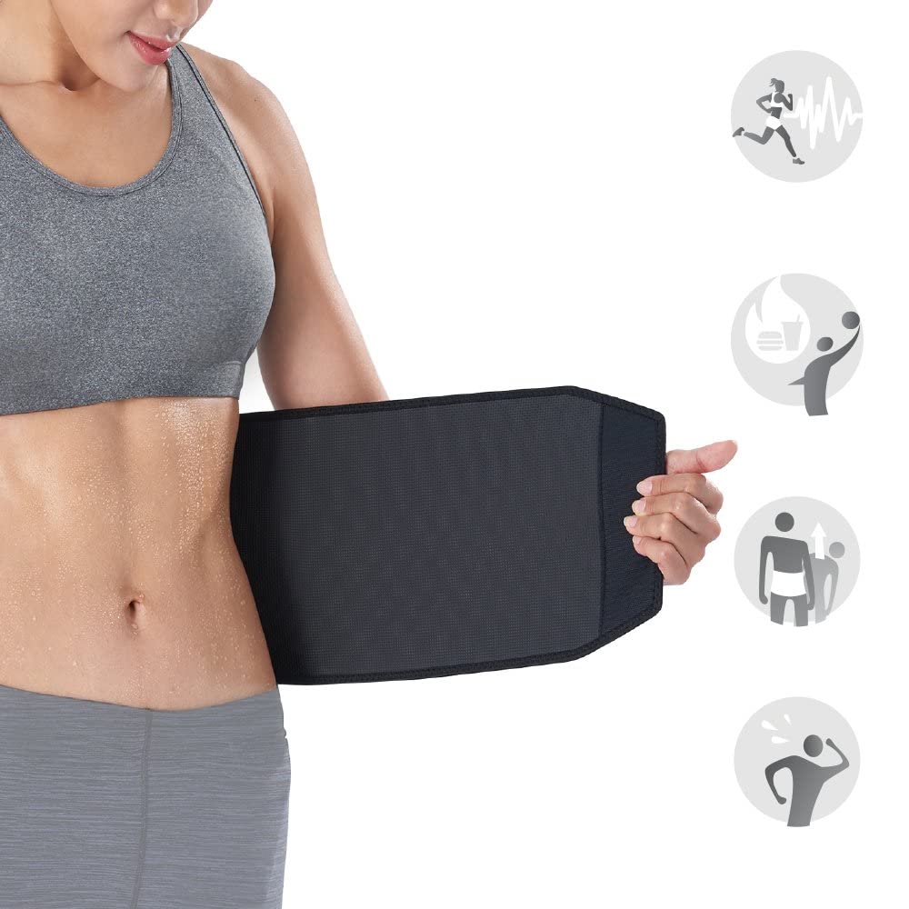 Bracoo Waist Trimmer Wrap,Sweat Sauna Slim Belly Belt for Men & Women-Abdominal Waist Trainer,Increased Core Stability, SE22 Black