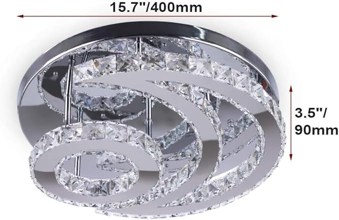 CXGLEAMING 15.7" Modern LED Ceiling Light Flush Mount Crystal Chandelier Light Fixture Round Moon Shape Modern Chandeliers for Living Room Bedroom Bathroom Hallway(3 Color Changable)