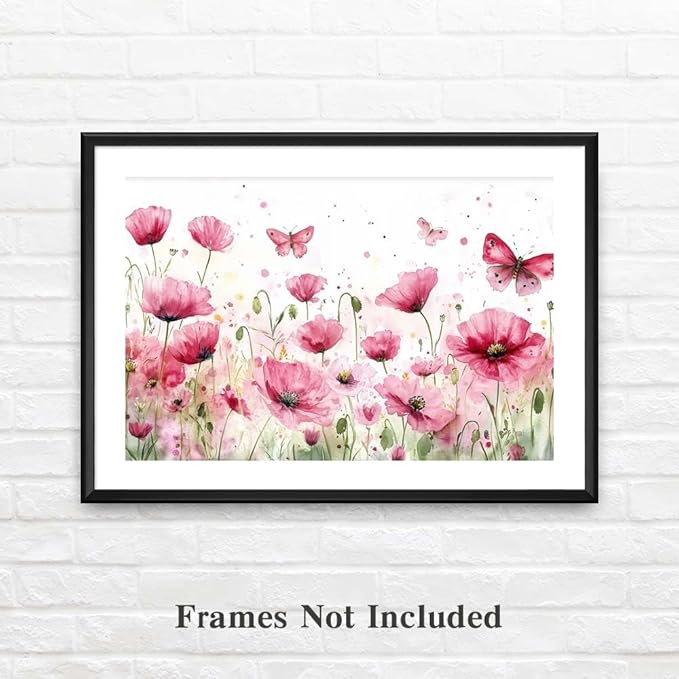 Yesad Poppies Wall Art, Pink Poppy Canvas Wall Art Flower Pictures Floral Poster Prints Farmhouse Wall Décor for Living Room Bedroom Home Decorations (Unframed,30”x20”, Poppy3)