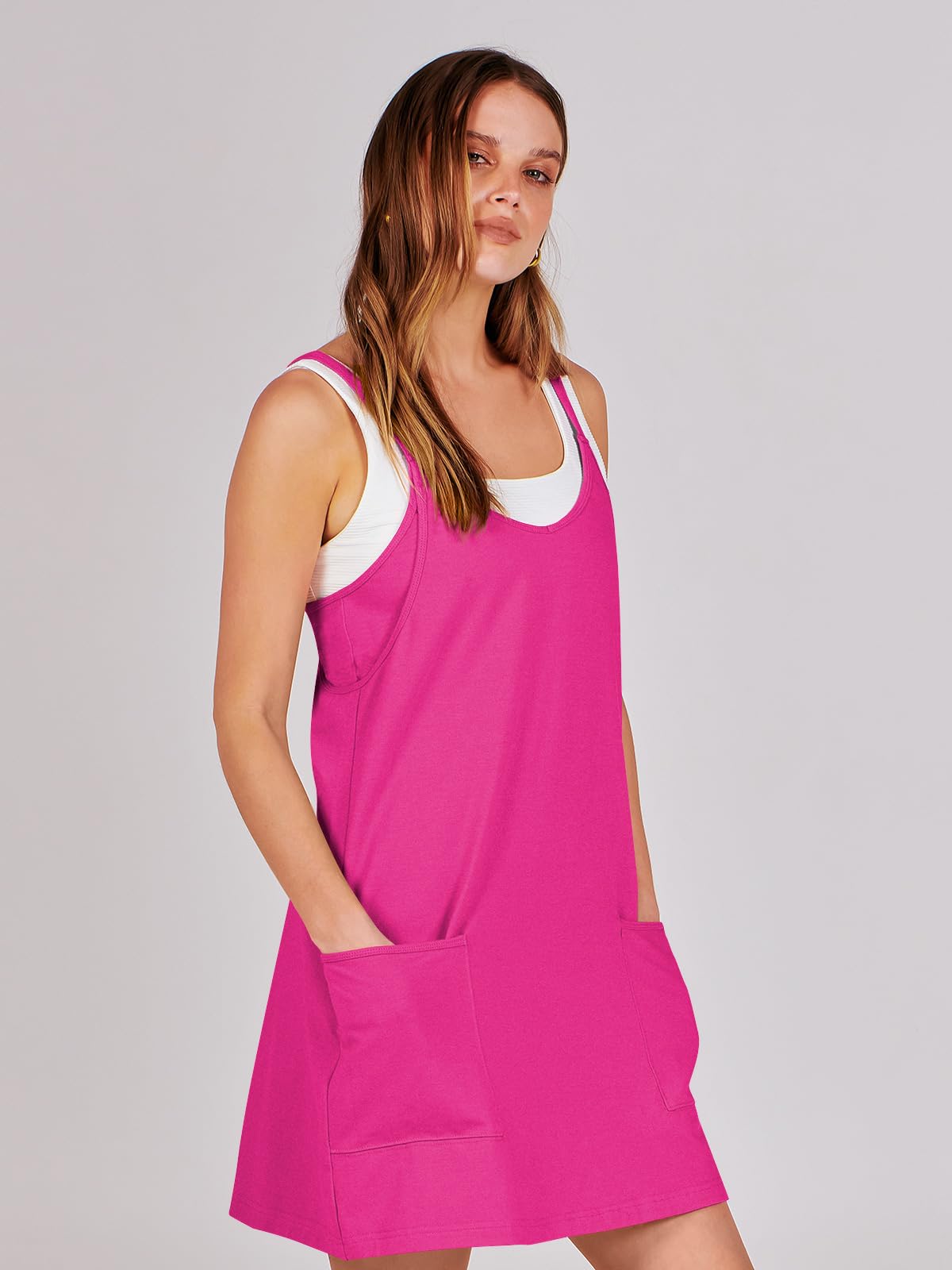 ANRABESS Women Athletic Dress Summer Tennis Workout Active Sports Mini Romper Dress Built in Shorts Travel Vacation Clothes Hot Pink Small