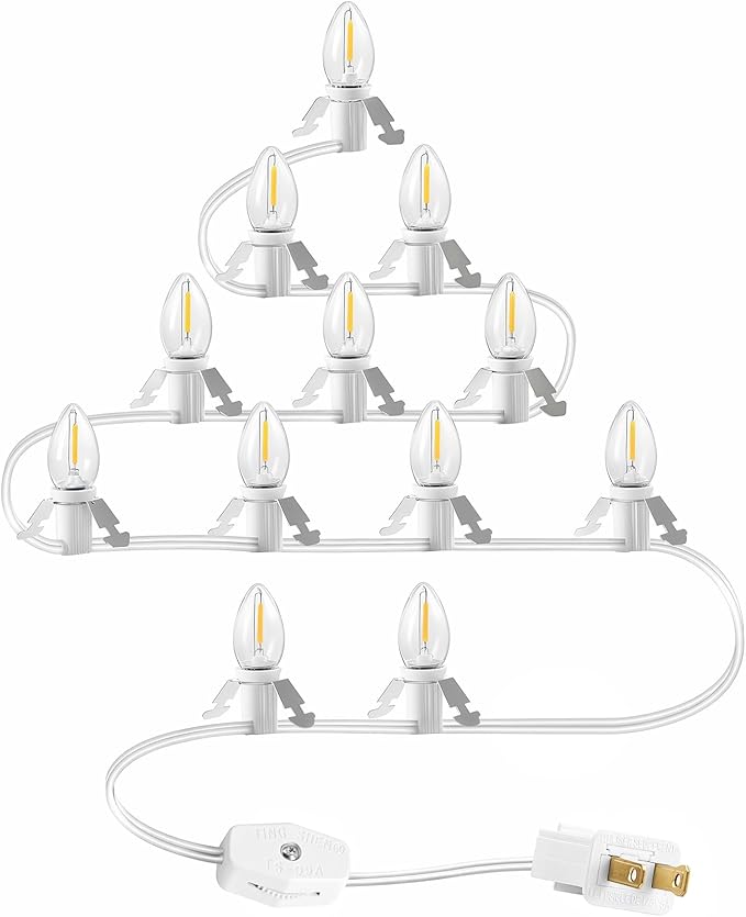 Christmas Village Lights with 12 LED Warm White Bulbs, C7 Light Cord for Christmas Village Houses, Pumpkin Crafts, Halloween & Holiday Decorations