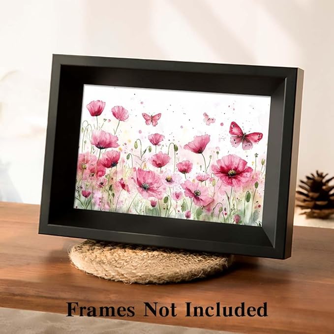 Yesad Poppies Wall Art, Pink Poppy Canvas Wall Art Flower Pictures Floral Poster Prints Farmhouse Wall Décor for Living Room Bedroom Home Decorations (Unframed,30”x20”, Poppy3)
