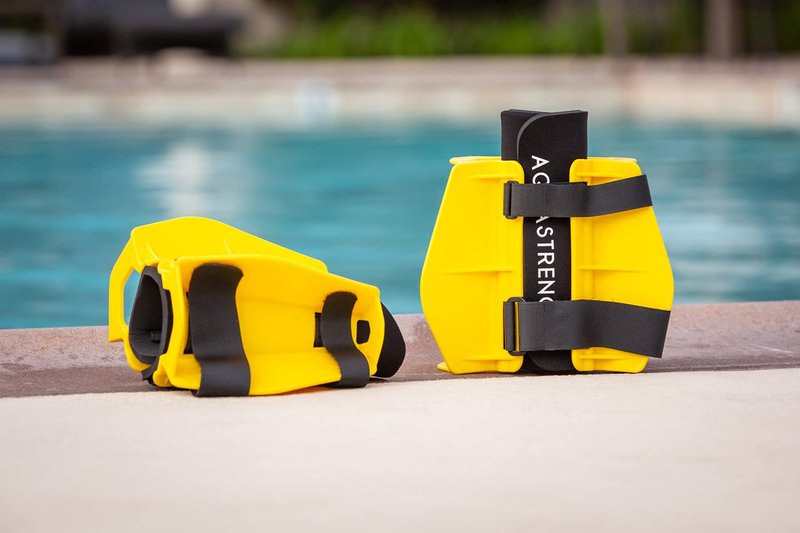 Aquastrength Aquatic Resistance Fins | Increase Drag for Strength & Toning | Pool Fitness Water Leg Weights | Quick Start Guide and Online Programs. (Yellow)