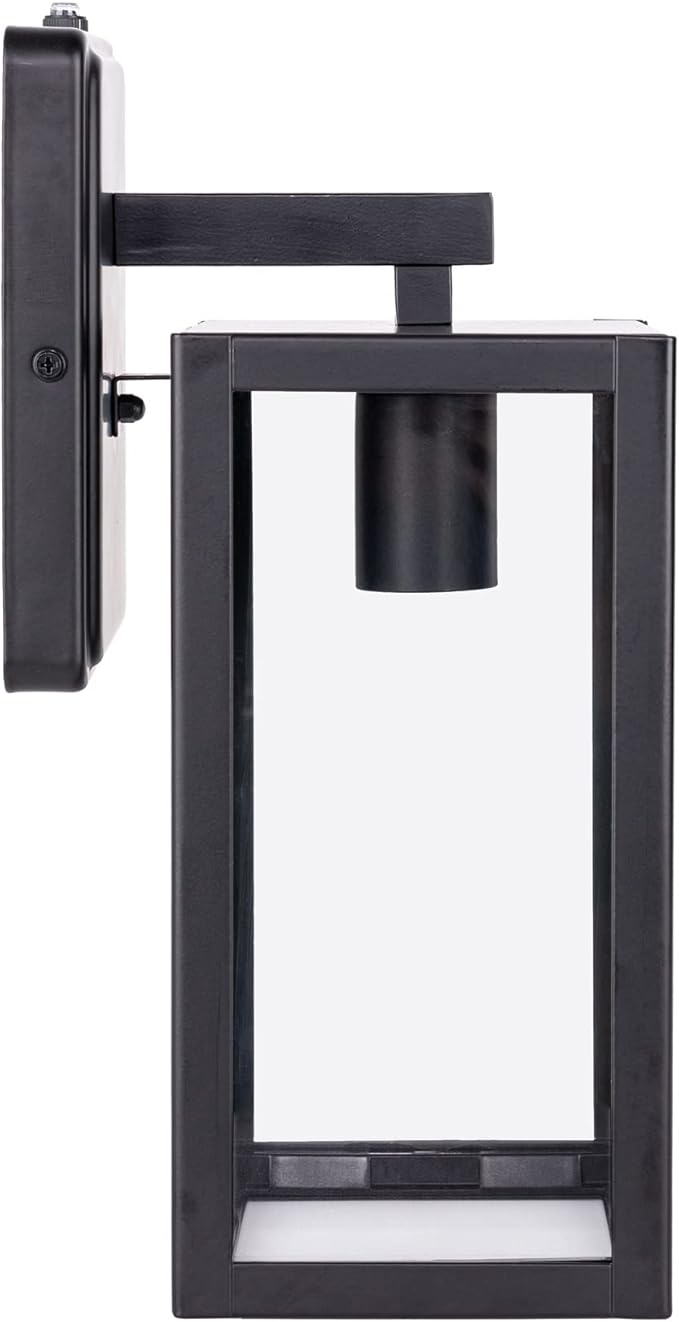 LIT-PaTH Dusk to Dawn Outdoor Wall Lantern, Wall Sconce as Porch Lighting Fixture, E26 Medium Base Max 60W, Anti-Rust Metal with Glass Shade, Black, 1-Pack