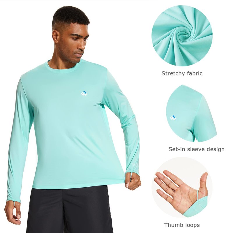 Men’s UPF 50+ Lightweight Long Sleeve Casual T-Shirt Quick Dry UV Sun Protection for Outdoor Beach Hiking Fishing Exercise Seafoam