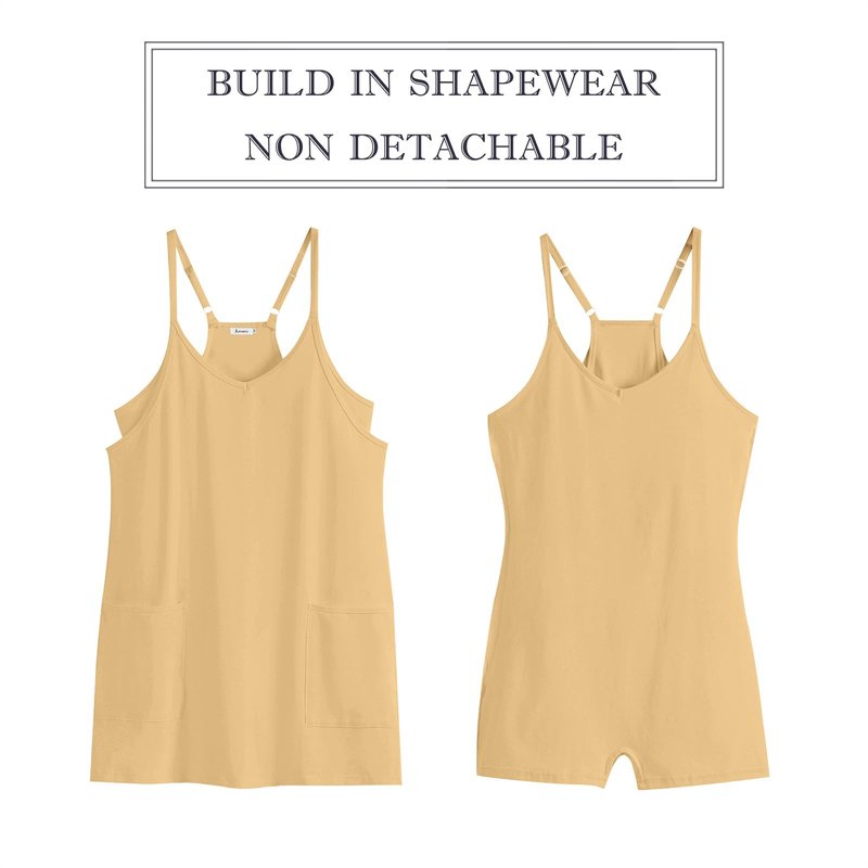 ANRABESS Women Athletic Dress Summer Tennis Workout Active Sports Mini Romper Dress Built in Shorts Travel Vacation Clothes Light Yellow Large