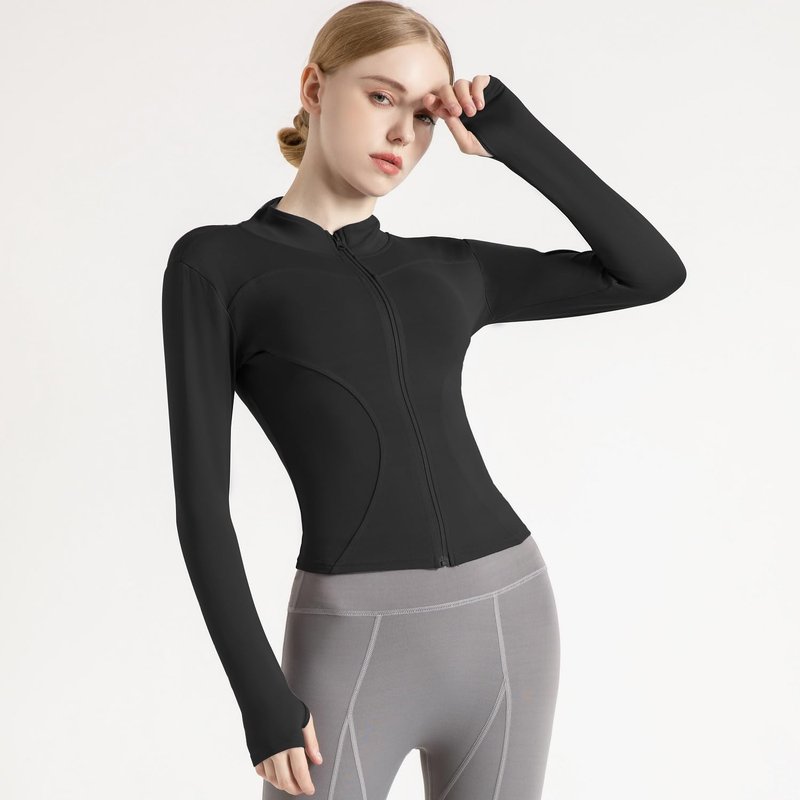 Ncvtang Women's Cropped Lightweight Stretchy Running Track Jackets Full Zip Slim Fit Athletic Tops with Thumb Holes(Black,S)
