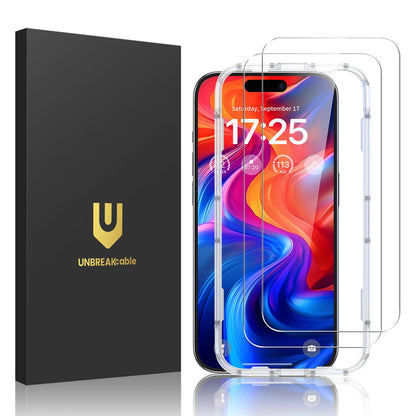 UNBREAKcable 2-Pack Screen Protector for iPhone 16e/13/13 Pro/14, Double Shatterproof Tempered Glass [Easy Installation] [9H Hardness] [99.99% HD] [Case Friendly] for Apple 13 Pro/13/14/16e 6.1 inch
