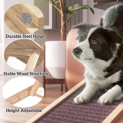 QiMu Solid Wooden Pet Ramp Car Dog Ladder, 2-Height Adjustable w/ Non-slip Carpet Safety Pets, Wooden Dog Ramp Surface Access Stair, Dog Ramp Ladder Cars High Bed, Black, 70x35x30/40cm(LxWxH)