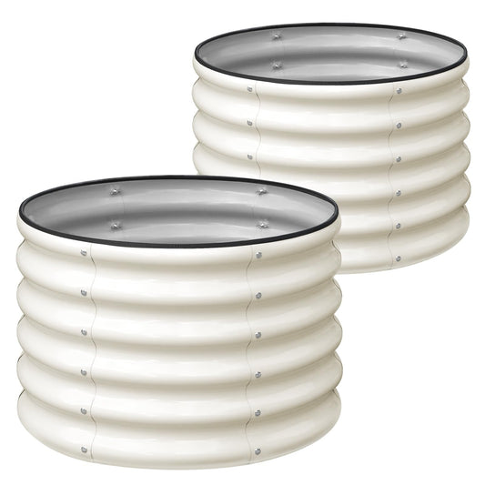 SnugNiture Raised Garden Bed, 2 PCS 2×2×1.5ft Round Galvanized Outdoor Planter Box, 17" Tall Deep Metal Garden Bed Kit for Planting Vegetables, Fruits, Flowers, White