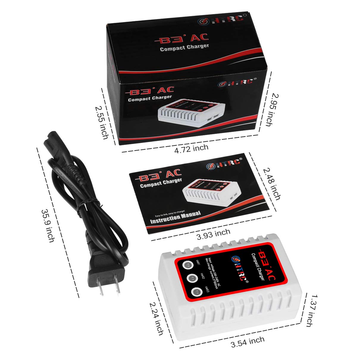 Haisito B3 Lipo Battery Charger for 2-3S Batteries Pack (7.4V,11.1V), Compact Airsoft Battery Balance Fast Charger (100-240V) for RC Quadcopter RC Drone Car Boat (White)