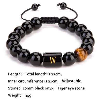 FRG Initials Bracelets Gifts for Men Letter Link Handmade Natural Black Onyx Tiger Eye Stone Beads Braided Rope Meaningful Bracelet Gifts for Son Grandson Husband Boyfriend Brother