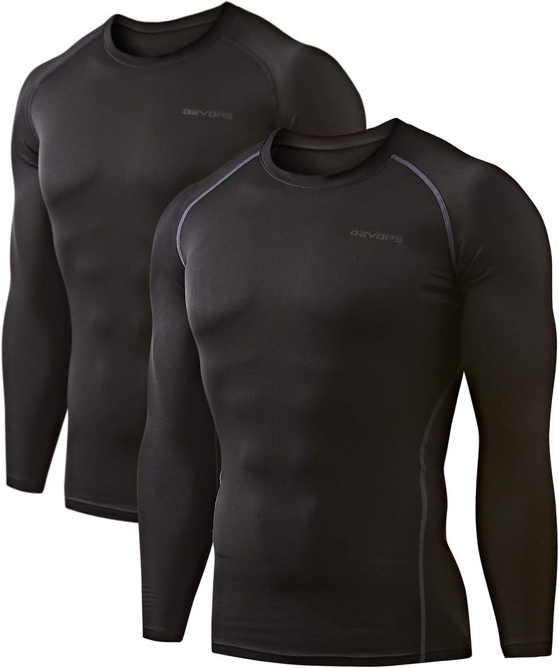 Men's Thermal Long Sleeve Compression Shirts - Fleece Lined Base Layer | 2 Pack