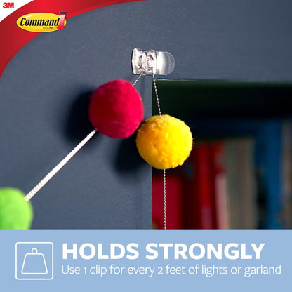 Command Decorating Clips, 40 Clips and 48 Command Strips, Damage-Free Hanging Light Clips with Adhesive Strips, No Tools Small Wall Clips for Hanging Lights and Cables