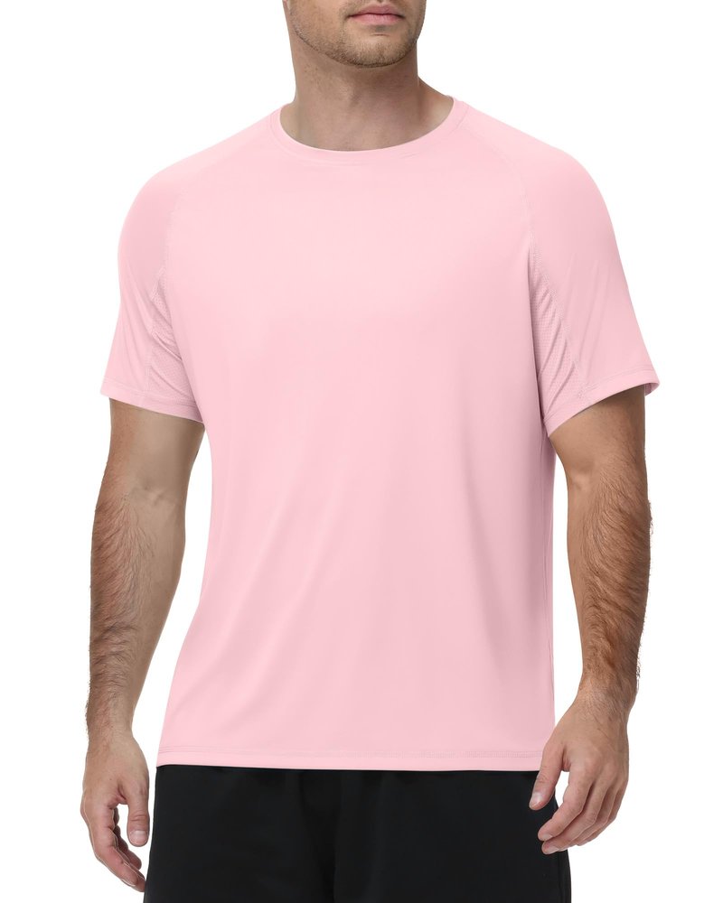 Runhit Mens Swim Shirt Short Sleeve UPF 50+ Sun Protection T-Shirt UV SPF Athletic Rash Guard for Fishing Beach Outdoor Sports Quick Dry Pink L