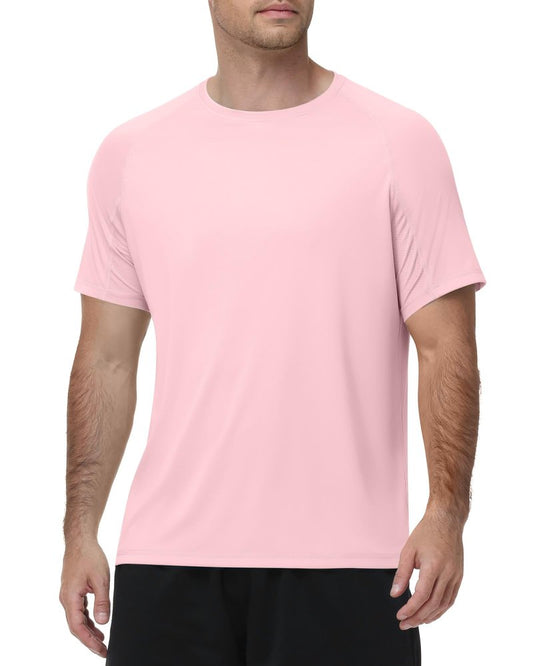 Runhit Mens Swim Shirt Short Sleeve UPF 50+ Sun Protection T-Shirt UV SPF Athletic Rash Guard for Fishing Beach Outdoor Sports Quick Dry Pink L