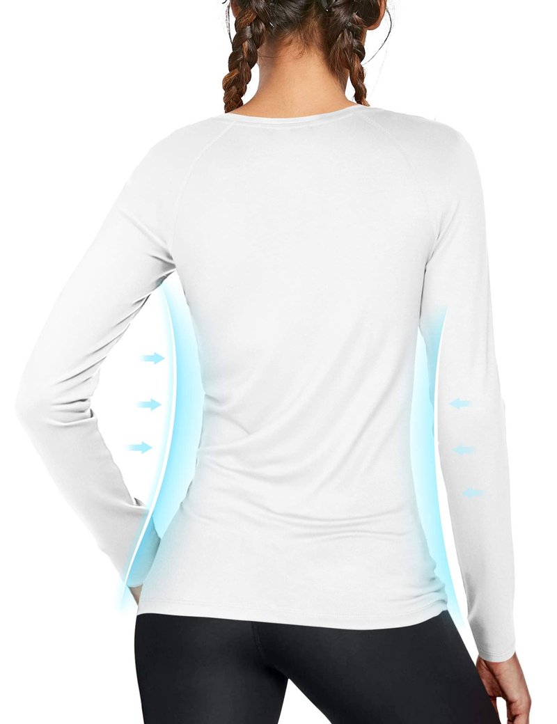 isnowood Women's Sun Protection Long Sleeve Shirts, UPF 50+ UV Rash Guard Swim Shirt, Workout Hiking Running Athletic Tops White