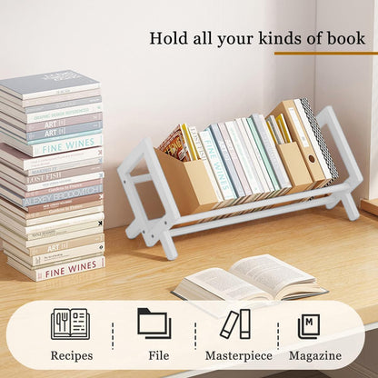 Fox Claw Wood Tilting Bookcase in Living Room/Home/Office, Desktop Book Shelf Organizer Bookshelves Storage Rack for CDs/Magazine/Books Display (White, 16"-L)