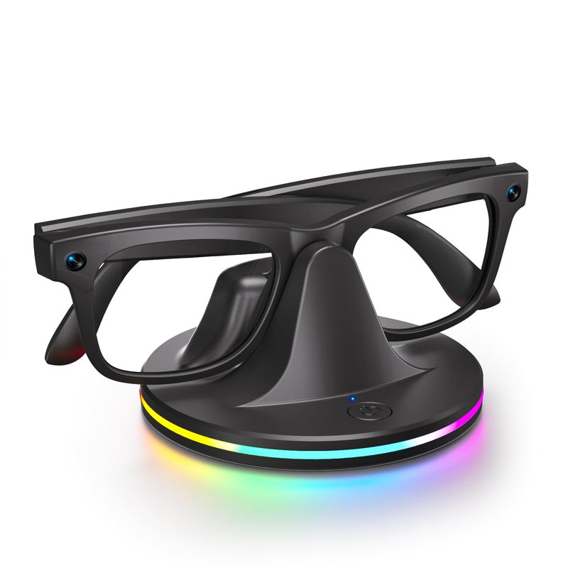 Charging Stand for Ray-Ban Meta Smart Glasses, Portable Quickly Charging Dock with LED for Wayfarer, Headliner, Skyler,Oakley HSTN Charger for Charger Accessories (Black)