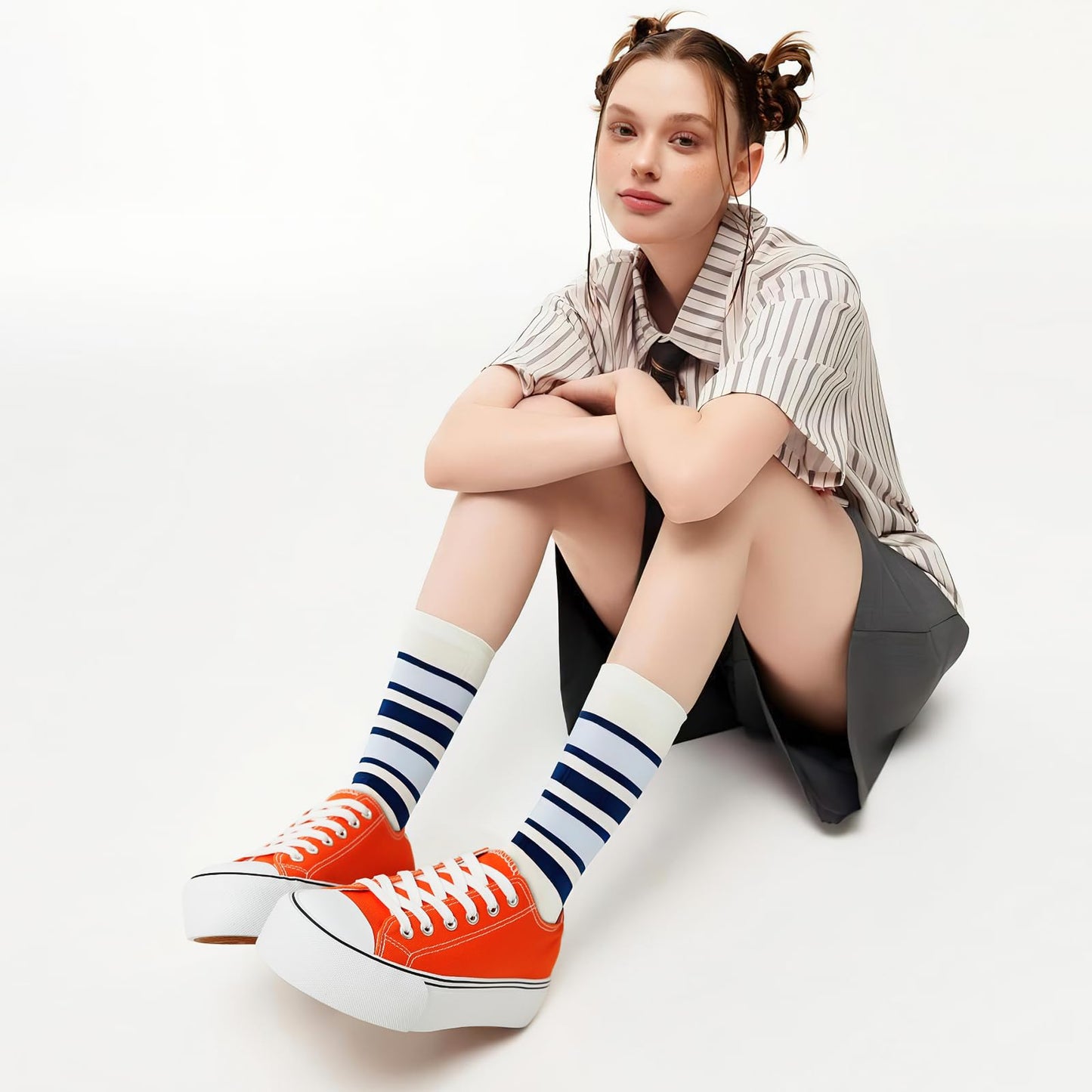 hash bubbie Platform Sneakers for Women White Platform Shoes Low Top Tennis Shoes Non Slip Black Fashion Canvas Sneakers(Orange.US8)