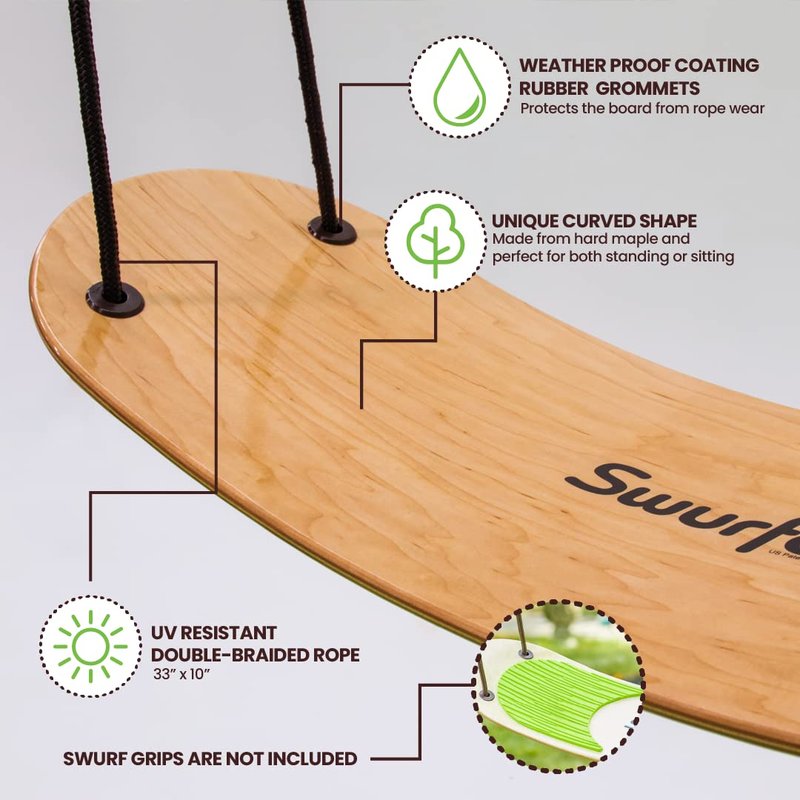Swurfer Stand Up TreeSkate Outdoor Swing - Tree Swing for Kids with Adjustable Handles, Kids Outdoor Play Equipment, Durable, Weatherproof, Easy Installation, Holds Up to 200 lbs, Ages 6+