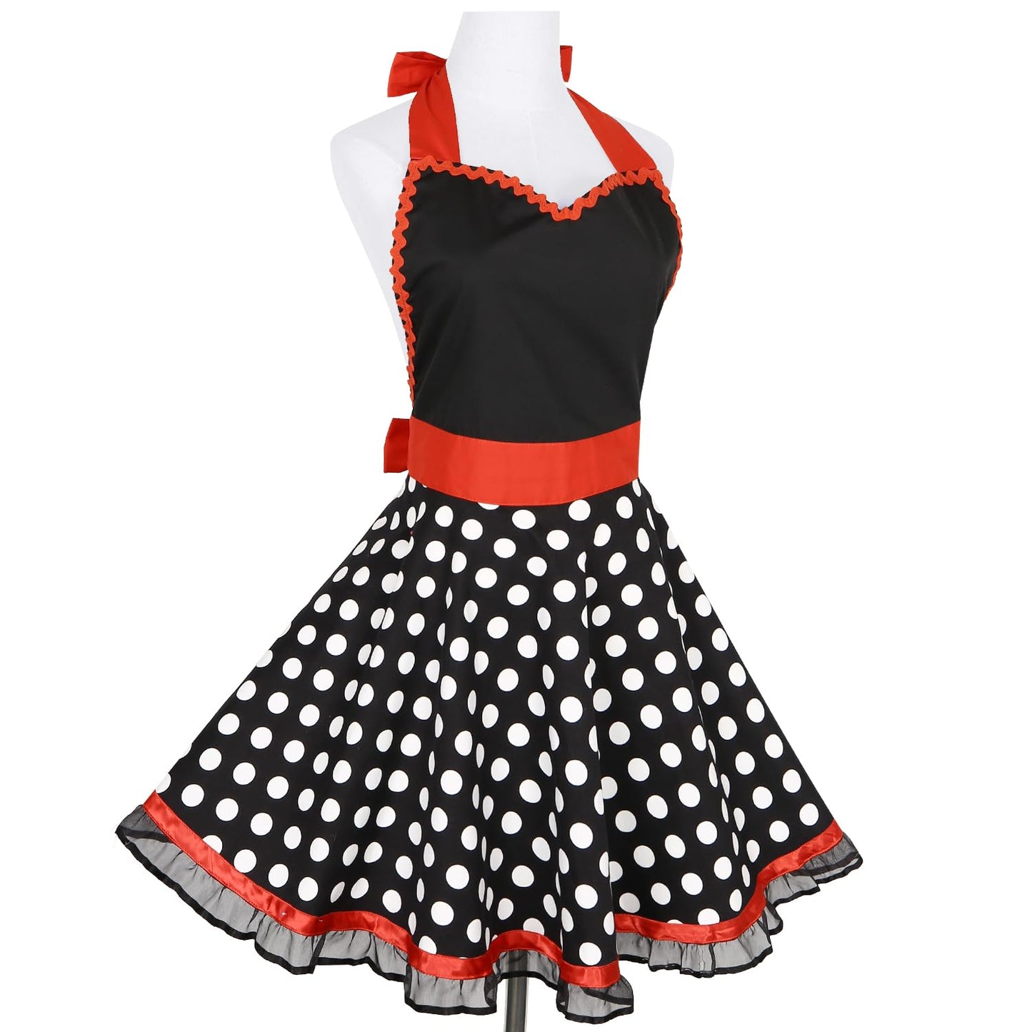 Violet Mist Cute Sweetheart Vintage Apron for Women Girls Polka Dot Retro Stylish Apron Sexy Black Dress 50s Aprons Lace Ruffle Adjustable Neck Strap Flirty Aprons Halloween Christmas Mothers Gifts