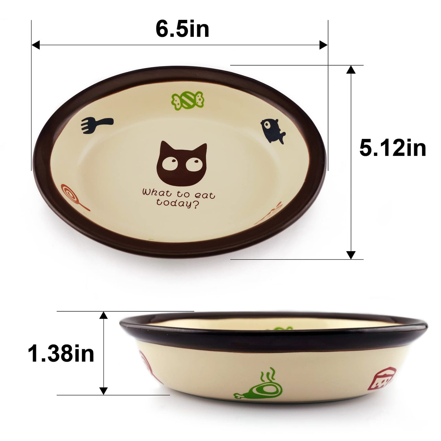 TTCAT Oval Ceramic Cat Food Bowl,Cute Cartoon Pattern, Dog& Cat Basic Bowl, Small Pet Feeding Dishes for Cat, Kitten, Small Dog, Dishwasher Safe…