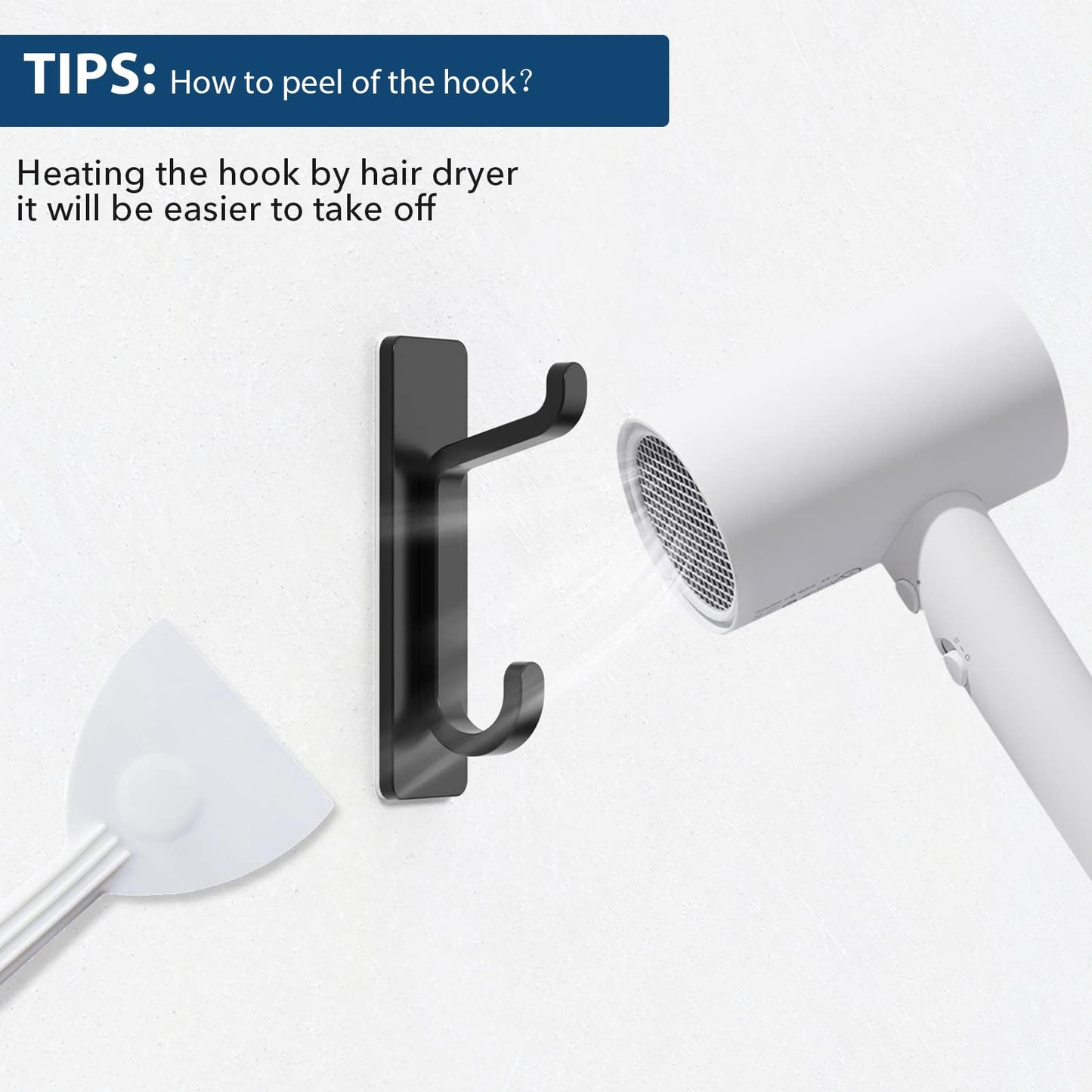 Wall Hooks for Coat and Towel: 13LB Adhesive Door Hanger Stick on, Black 4 Pack