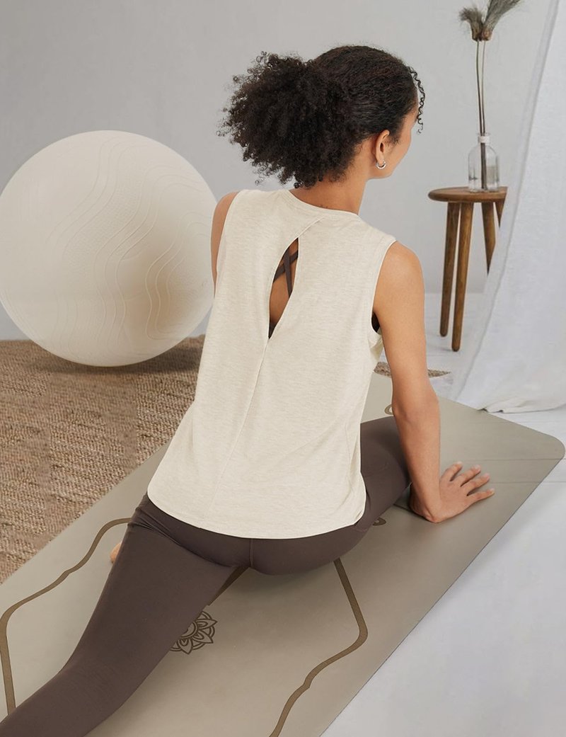 baleaf Yoga Tops for Women High Neck Open Back Workout Tank Tops Sleeveless Shirts Loose Fit Athletic Gym Heather Khaki L