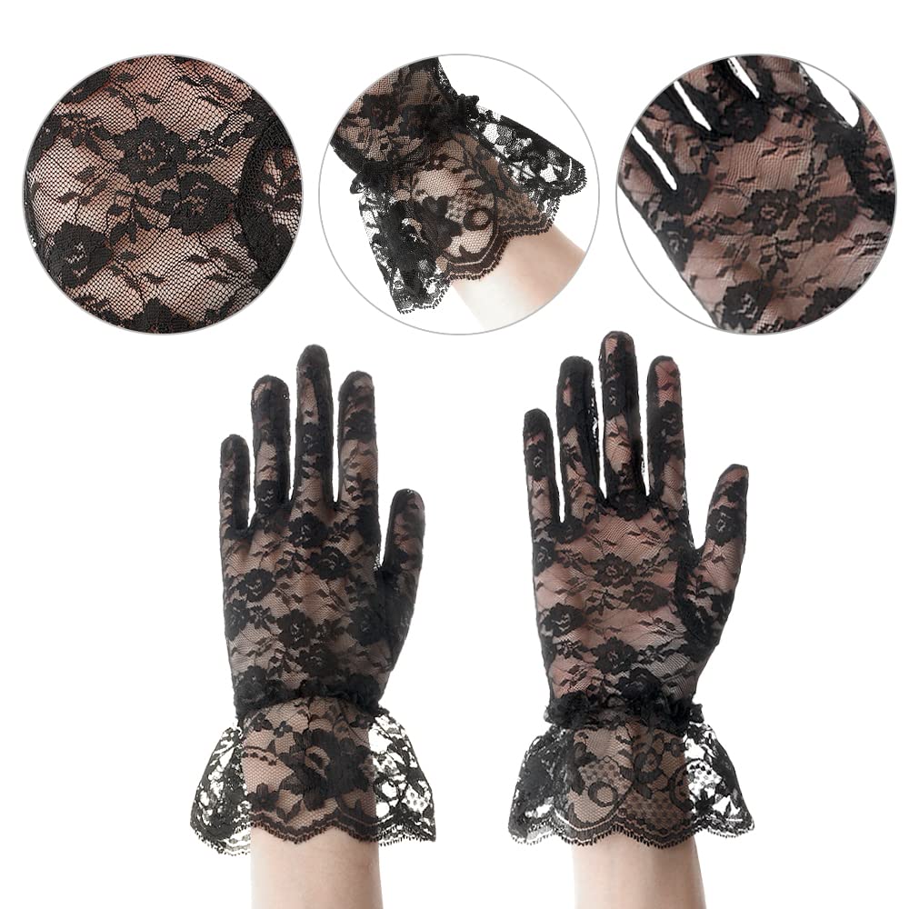 QPIXVB Black Lace Gloves,black gloves costume,Tea Party Glove,Elegant Glove for Bridal Wedding Sunblock Mesh Goth,vampire costume women dress,gothic dresses for women,halloween accessories