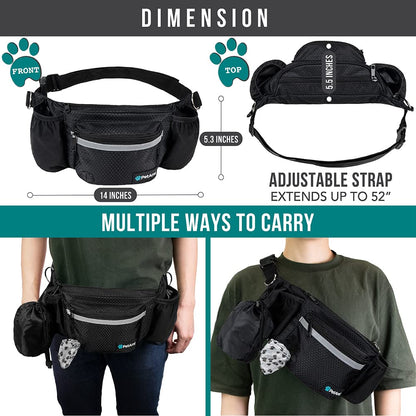 PetAmi Dog Fanny Pack, Treat Pouch for Dog Walking, Training, Built in Poop Bag Dispenser, Water Bottle Holder, Collapsible Bowl, Pet Treat Waist Belt for Hiking, Running, Kibbles (Camo Black)