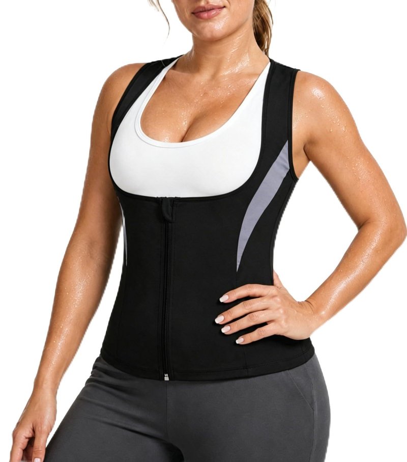 NINGMI Women Sauna Vest Sweat Tank Top Zipper T Shirt Sauna Suit Waist Trainer Body Shaper Workout Exercise Fitness Gym