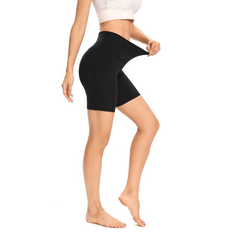 LXNMGO Women's 7" Biker Shorts with Phone Pockets, High Waist Athletic Workout Running Yoga Shorts Black, S