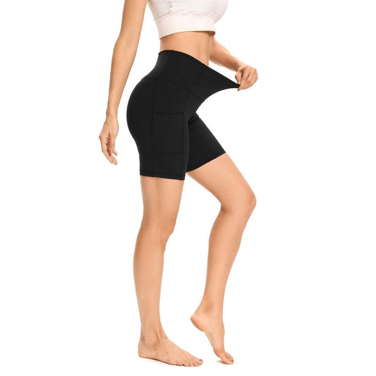 LXNMGO Women's 7" Biker Shorts with Phone Pockets, High Waist Athletic Workout Running Yoga Shorts Black, S
