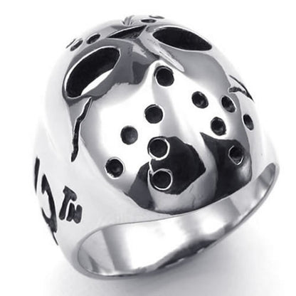 jonline24h Polished Stainless Steel Men's Ring, Halloween Jason Mask Band, Silver Black(12)