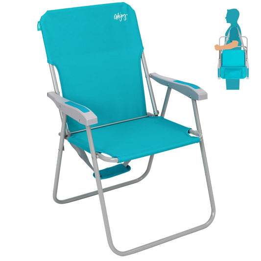 #WEJOY Folding Beach Chair for Adults, Lightweight Beach Chair with Shoulder Straps, High Back Camping Chairs with Hard Armrest, Supports 300lbs for Outdoor Lawn Concert (Cyan)