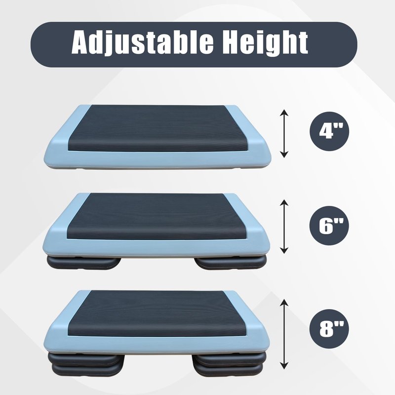 Adjustable Step Platform 30" × 14" Workout Aerobic Stepper Height Step for Fitness Strength Training with Risers Exercise Platform for Home Gym(Grey)