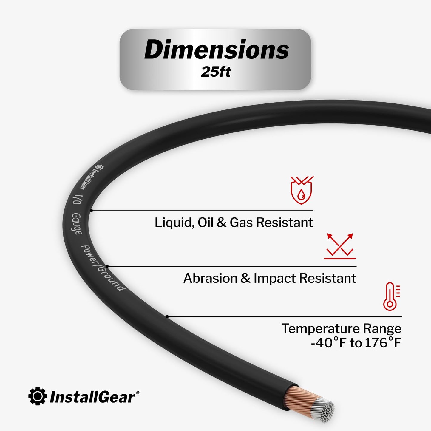 InstallGear 1/0 Gauge Wire (25ft) Copper Clad Aluminum CAA - Primary Automotive Wire, Car Amplifier Power & Ground Cable, Battery Cable, Car Audio Speaker Stereo, RV Trailer Wiring Welding Cable 1/0ga