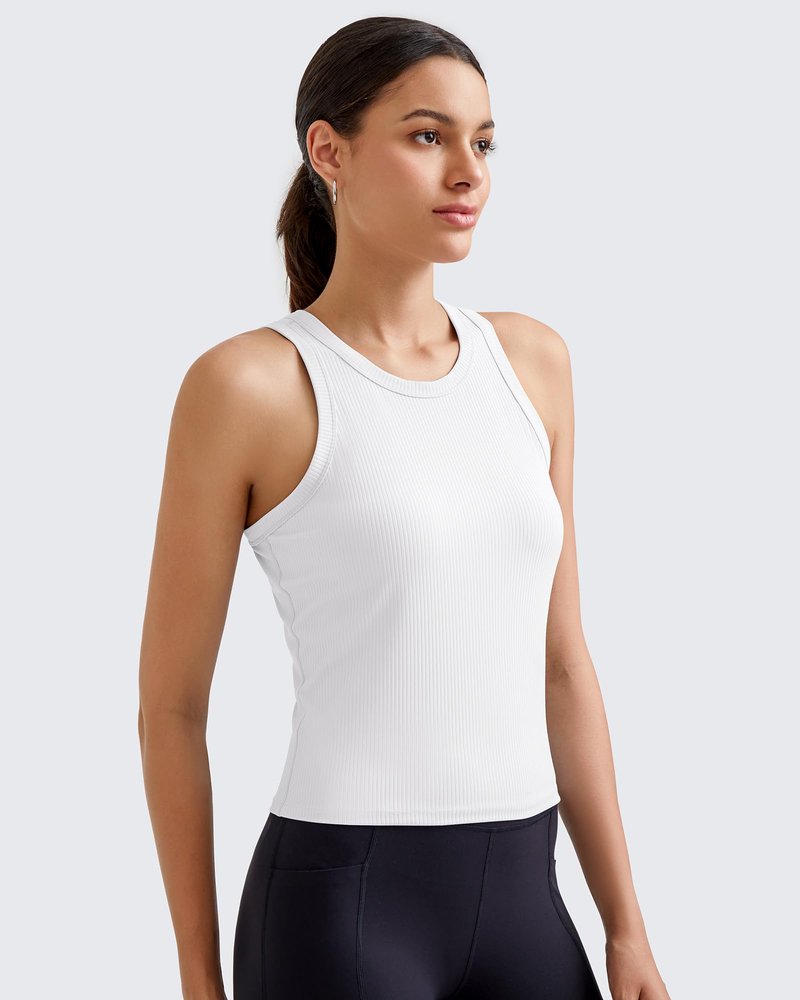 G4Free Workout Tanks for Women Sleeveless Running Athletic Tank Tops Ribbed Racerback Slim Gym Yoga Summer Casual (White,M)