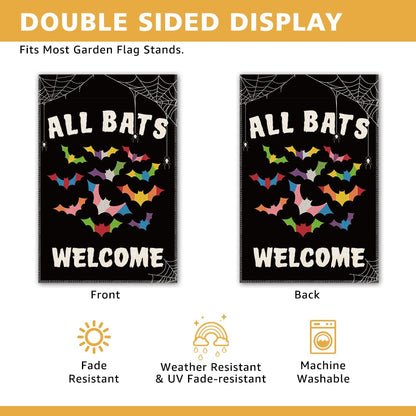 JMYROG All Bats Welcome Garden Flag - Double Sided Yard Outdoor Farmhouse Lawn Porch Decor, Halloween Bats Decor, Inclusive Equality Diversity Flag, LGBTQ Pride