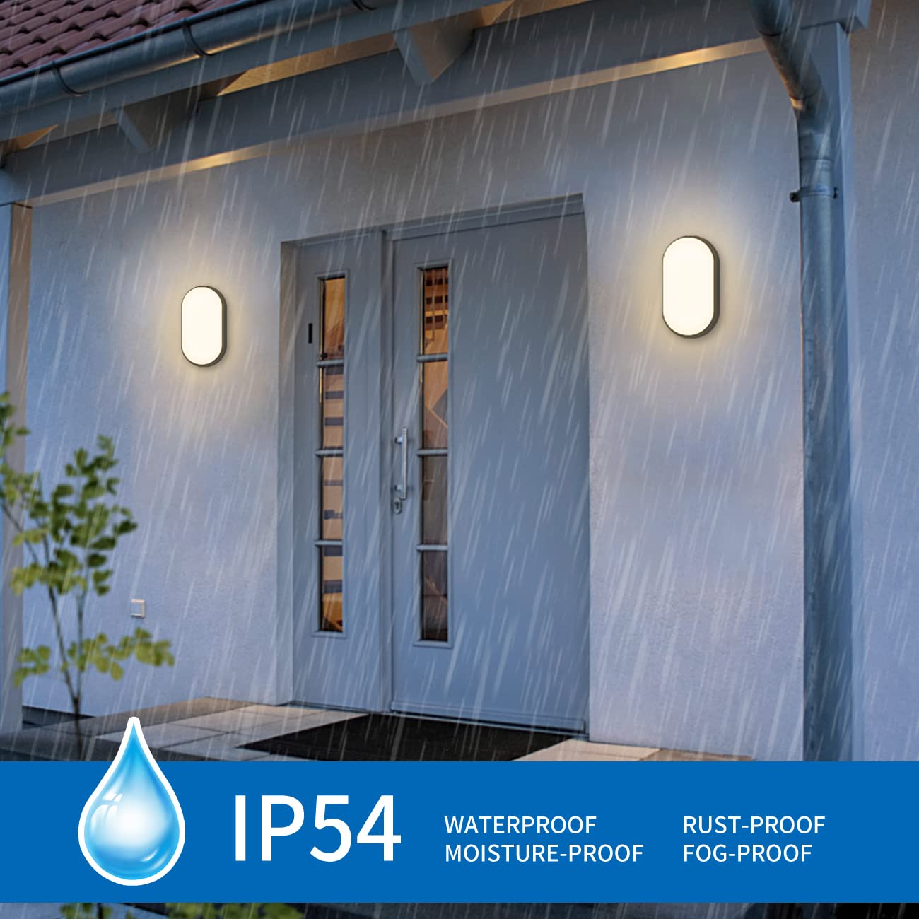 ANWIO 14W Outside Black Led Oval Bulkhead Light,Ip54 Waterproofled Porch Sconce Lighting, Outdoor LED Wall Light,Ceiling Light,980LM,4000K Natural White Bathroom Ceiling Light,220-240V(1 Pack)