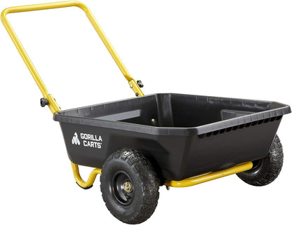 Gorilla Carts GCR-4 4 Cu. Ft Poly Yard Cart, 300-pound Capacity, Garden Cart with 30in x 24in impact-resistant poly bed and 10in pneumatic tires, Black/Yellow