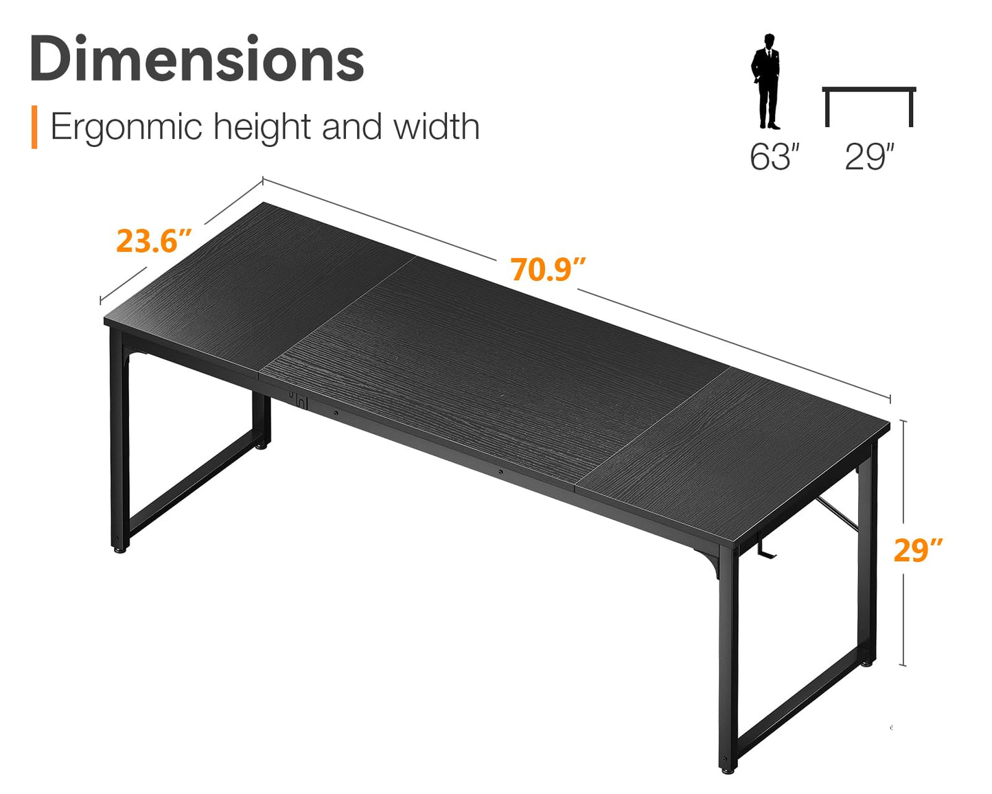 Coleshome 71 Inch Computer Desk, Modern Simple Style Desk for Home Office, Study Student Writing Desk, Black