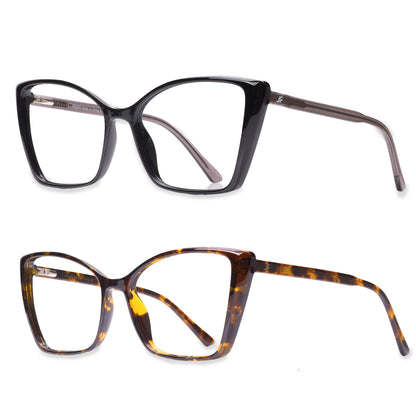 JFXQDR 2 Pack Women's Blue Light Blocking Glasses, Trendy Cat Eye Computer Gaming Glasses Anti Eyestrain & UV Glare RF6204 (Black + Coco Tortoise Cateye Frame)