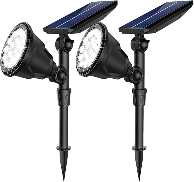 JSOT Solar Spot Lights Outdoor, 600LM Outdoor Spotlight Waterproof Landscape Lighting, Solar Garden Decor Lamp Wall Light for Yard Pathway Path Driveway Pool Backyard Decorative(Cool White 2 Pack)