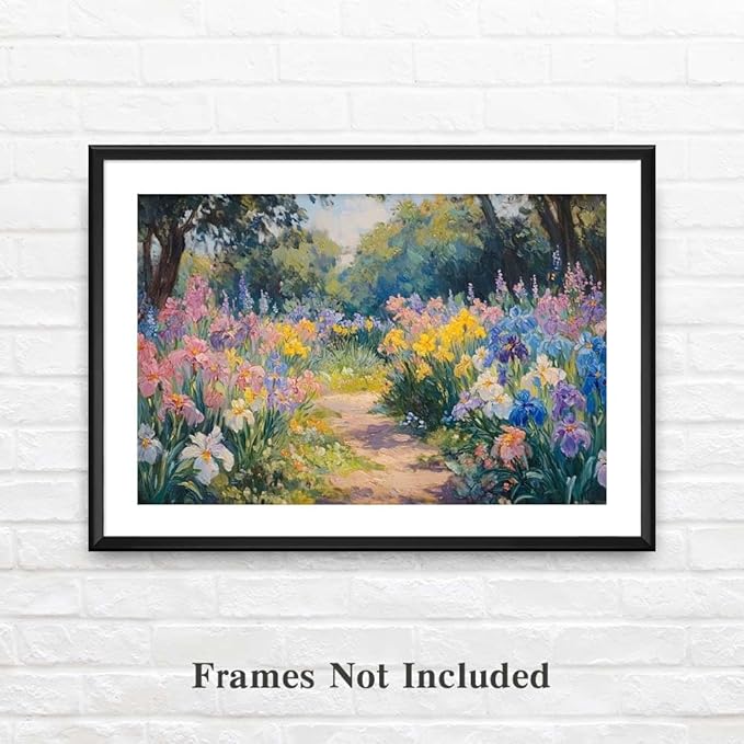 Yesad Colourful Iris Pictures, Wildflower Prints Floral Wall Art Flower Poster Botanical Neutral Art Farmhouse Wall Décor for Living Room Bedroom Kitchen Vintage Wall Art (Unframed,36”x24”,Iris)