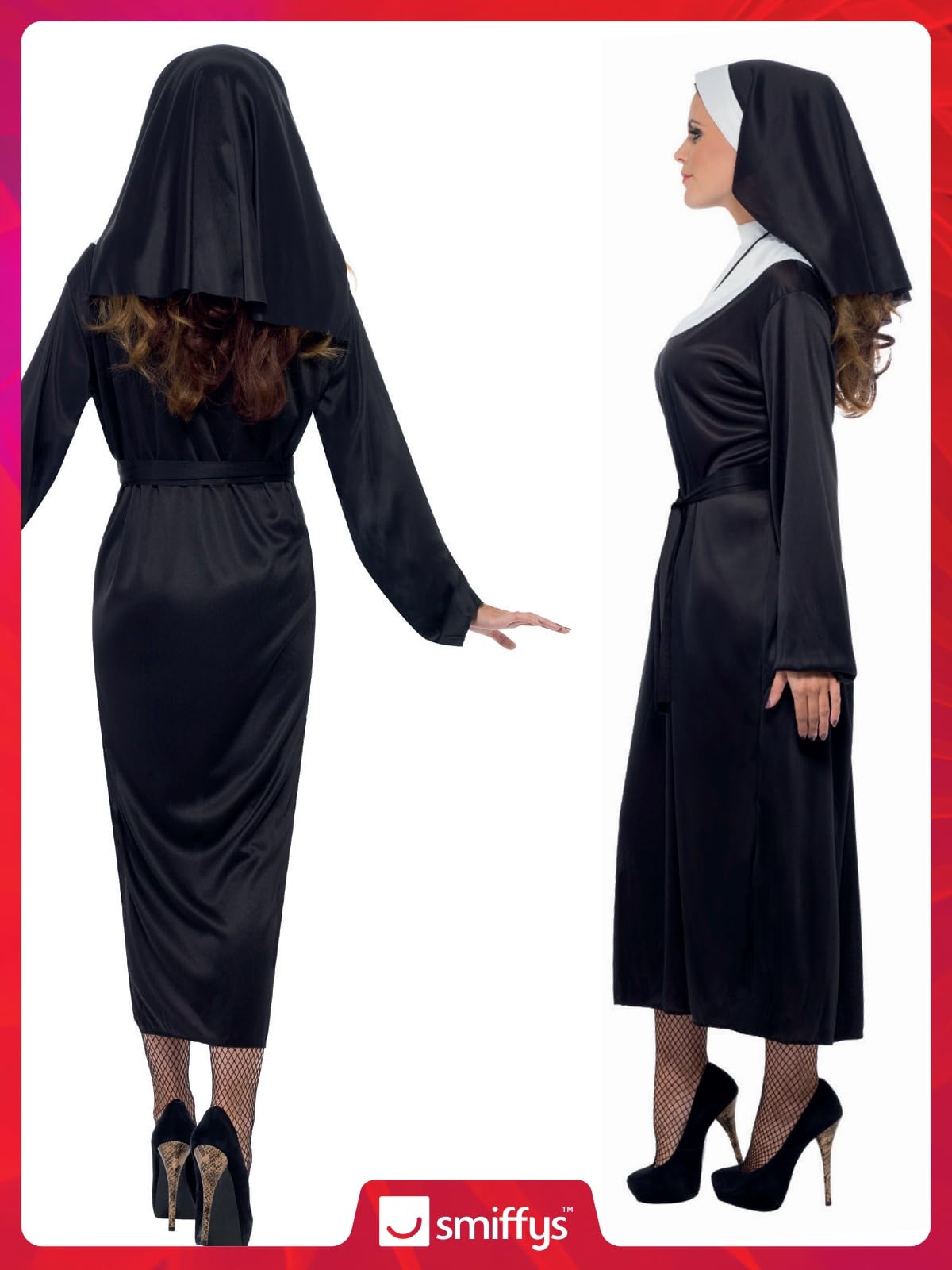 Smiffys Nun Costume, Black with Dress, Belt & Headdress, Saints and Sinners Fancy Dress, Nun Dress Up Costumes
