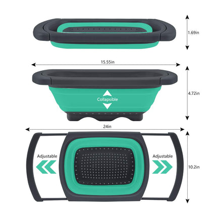 Qimh Colander collapsible, Colander Strainer Over The Sink Vegetable Fruit Strainer Basket (6 Quart) with Extendable Handles, New Kitchen Essentials