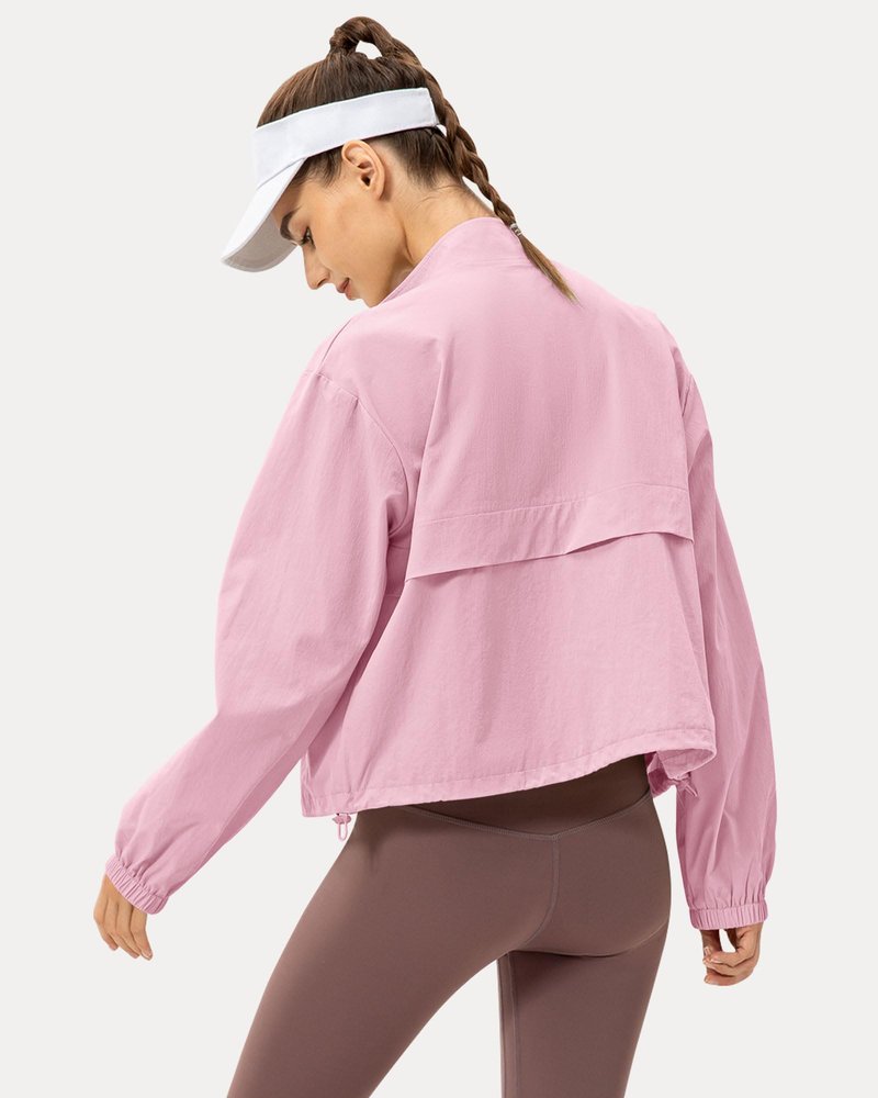 Locachy Women's Lightweight Zip Up Athletic Jacket Stand Collar Windproof Sun Protection Workout Outdoor Jacket Pink M